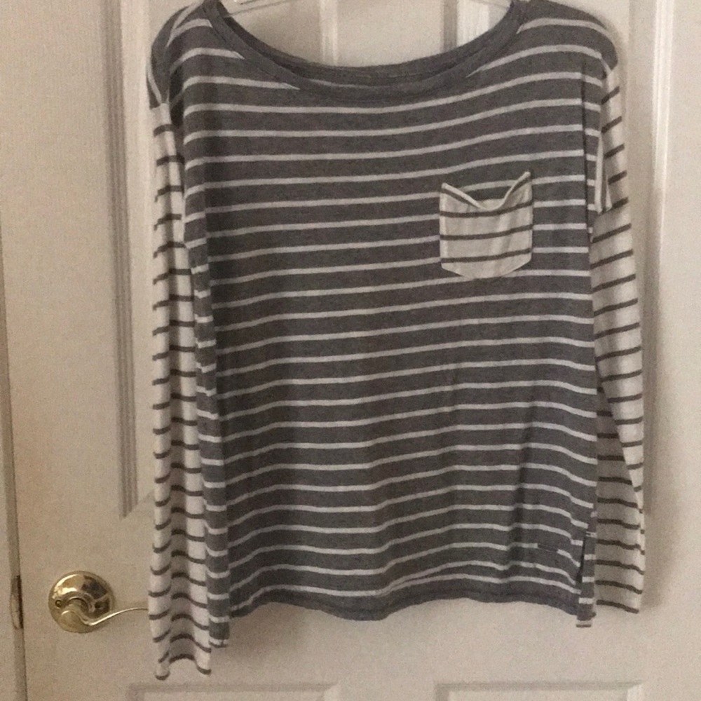 Gray and white striped long sleeve